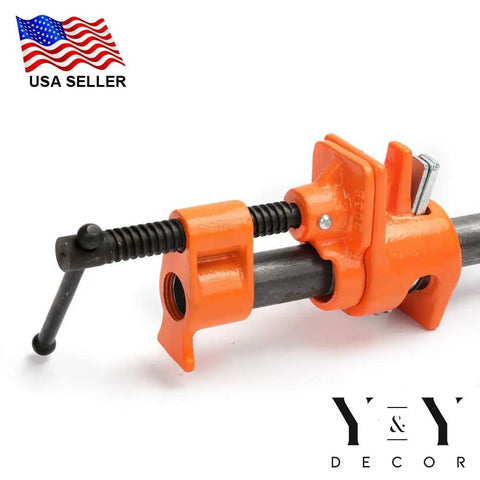 Four Pack Half Inch Pipe Clamps For Woodworking With Beefy Cast Iron Body And High Torque Lead Screw, Heavy Duty Clamping Power