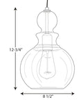 Technical drawing of Opal Glass 1 Light Pendant Light with dimensions, modern ceiling fixture with white shade and vintage cord.