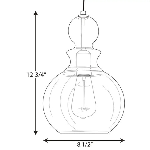 Technical drawing of Opal Glass 1 Light Pendant Light with dimensions, modern ceiling fixture with white shade and vintage cord.