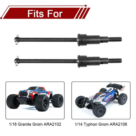 All Metal 45 Steel CVD Driveshaft Set Front And Rear For Arrma Grom Granite Typhon Mega 380 Brushed RC Models Upgrade Includes Wheel Stub Axles, 1/18 and 1/14