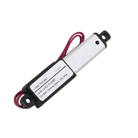 Solid 12V Electric Linear Actuator With Telescopic Aluminum Body And Built In Limit Switches For Auto Stopping Smooth Stroke On Compact Doors And Light Duty Gear That Works Like A Charm Right Out The Box Today showing aluminum build with red wiring.