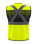 Men High Visibility Safety Vest With Seven Rugged Pockets And Secure Zip Closure Built Tough For The Daily Hustle Breathable Mesh Construction Workwear Compliant With Ansi Class 2 Safety Standards, back view showing mesh and reflective straps.