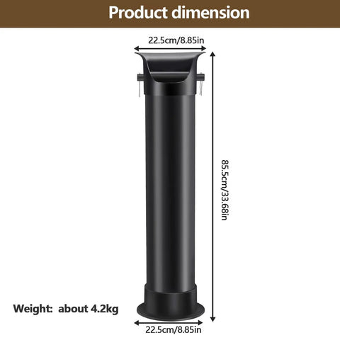 Floor Standing Espresso Knock Box For Baristas, Pro Style Commercial Grade Coffee Grounds Receiver dimension illustration