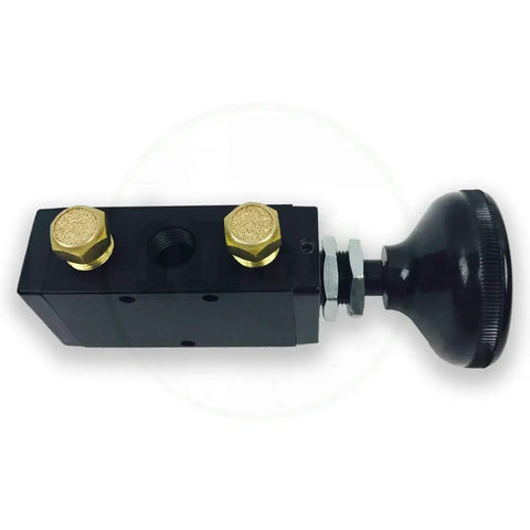 Side view of BAV015 4 Way 3 Position Manual Air Valve with Five 1 Quarter Inch NPT Ports for tailgates and pneumatics.