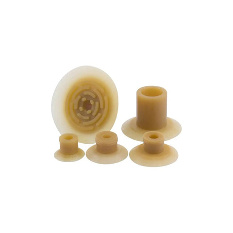 Durable Silicone Vacuum Suction Cups Kit With Five Piece Set Ranging From 15mm To 40mm Diameter showing five sizes in beige for pneumatic manipulators.