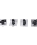 4 Piece Aluminum T Track Stop Block Kit With Bidirectional Design And Low Profile For Woodworking, Sanding, Routing, And Clamping Setup, Durable Aluminum Alloy With Silver Anodized Finish four stop blocks front view