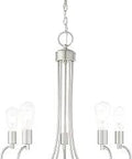 Five Light Brushed Nickel Chandelier With Exposed Sockets From The Bari Collection, Dope Mid Mod Urban Dining Room Lighting Fixture, 5 Inch Canopy, Bulbs Not Included, Durable Steel Frame