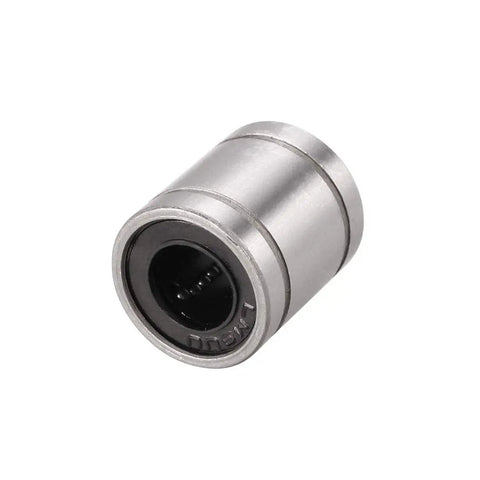 Close-up of LM8SUU Linear Ball Bearing with 8mm bore, 15mm OD, 17mm length, sealed dual shield for CNC machines and 3D printers.