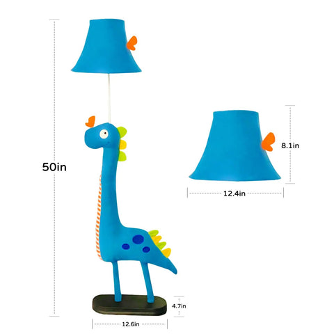Blue Dinosaur Kids Floor Lamp With Adjustable Height From 50 Inches To Taller Modern Hand Stitched Toy Standing Lamp For Bedroom Or Living Room Fabric Dino With E26 LED Bulb Included, 50in height.