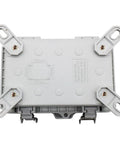 Grey Waterproof Outdoor Junction Box With Hinged Cover And Stainless Steel Latch Weatherproof PVC Enclosure For DIY Projects IP67 Rated Includes Mounting Plate And Wall Brackets 5.9 By 3.9 By 2.8 Inch, shown in bottom view