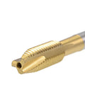 Spiral Point Plug Threading Tap M8 x 1.25 for Thread Repair, H2 Ground Threads, 3 Flutes, Titanium Coated HSS 6542, angled view