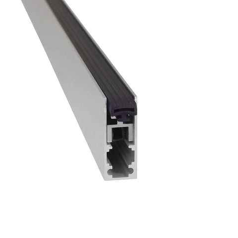 Close-up of Automatic Door Bottom Seal With Double Neoprene Seal, featuring anodized aluminum casing and weatherstripping design.