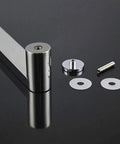 Glass Door Handle For Shower And Bathroom Doors, polished chrome bar and installation hardware on black surface