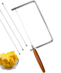7.5 Inch Badass Cheese Slicer Kit Stainless Steel Wire Cutter With Wood Handle Killer Sharpness, extra wires, and cubes of cheese.