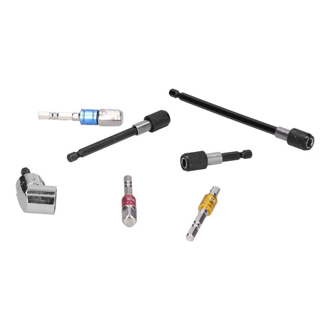 Grab This Awesome 7-Piece Socket Adapter Kit With Colorful Hex Shank Extensions For Easy Drilling And Screwdriver Work That Fits 1/2 Inch 3/8 And 1/4 Sizes Perfectly For Pro Tools Or Weekend DIY Projects Anytime. 7-piece chrome vanadium socket adapter kit, 1/2 3/8 1/4 drive