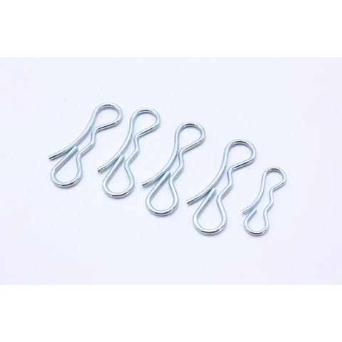 Heavy Duty Alloy Steel Cotter Pins Pack Of 5 Silver Spring Locking Fasteners For Industrial Repairs, Old Damaged Bolts And Auto Fixes Super Strong Security. Set of five durable silver metal cotter pins.