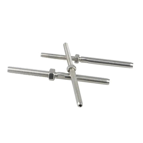 Premium Two Pack Marine Grade Stainless Steel Threaded Swage Stud Terminals M8X4 set of two heavy duty rigging fittings.