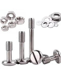 Tough Stainless Steel M8 X 20mm Captive Panel Screws With Slotted Truss Head Hex Nuts And Plain Washers Assemblies, pack of five