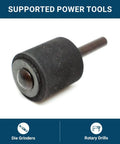 Solid Workhorse One Inch Rubber Expanding Drum Sander With One Quarter Inch Mandrel Rotary Sanding Attachment Fits Drill And Die Grinder. Close-up view of rubber drum sander head.