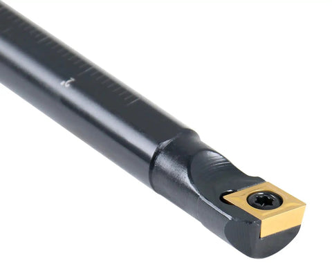 Close-up of Half Inch Shank Indexable Boring Bar With CCMT32.5 Insert, 7 Inch Overall Length, Negative 5 Degree End and Side Cutting Angles