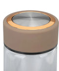 Top view of the portable hydrogen water bottle featuring stainless steel lid and sleek glass body for gym and office use.