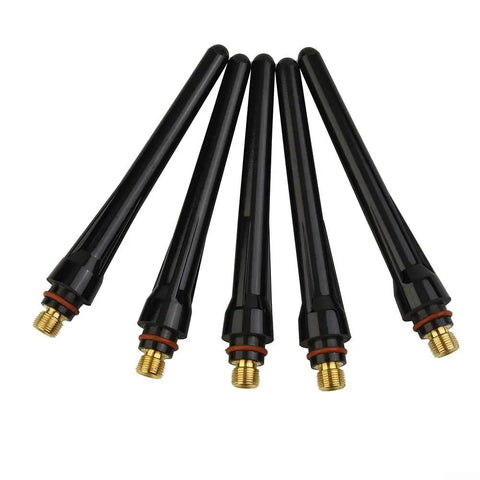 Premium 5 Pack Long Back Cup For TIG Torch WP-17 WP-18 WP-26 High Temp Resistant Ceramic Nozzle, black ceramic cups with brass fittings.