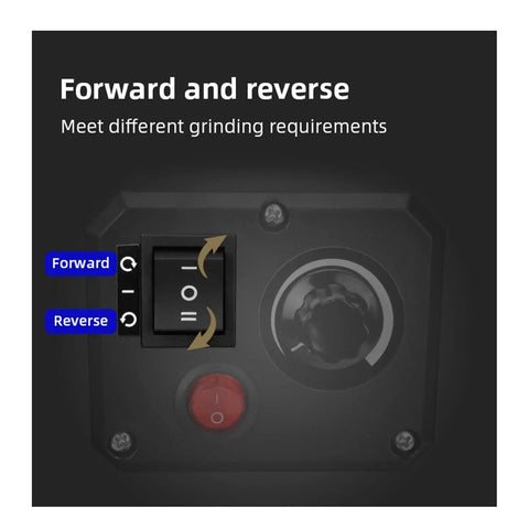 Control panel of Heavy Duty 8 Inch Bench Grinder Low Speed Knife Sharpener and Polishing Machine showing forward and reverse options.