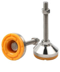 4 Pack Heavy Hitter Adjustable Leveling Feet Stainless Steel Machine Supports With M24 Threaded Studs, featuring orange base pads.