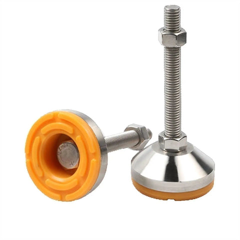 4 Pack Heavy Hitter Adjustable Leveling Feet Stainless Steel Machine Supports With M24 Threaded Studs, featuring orange base pads.