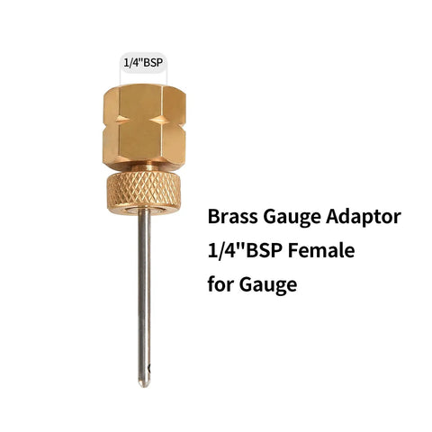 Brass Gauge Adapter With One Quarter BSP Female Fitting And Stainless Steel Probe Two And Half Inch Overall Length With A One Point Four Inch Probe