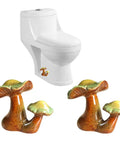 Hella Cute Mushroom Toilet Bolt Caps With Porcelain Screw Covers For Bathroom Decor No Sweat Install Two Piece Ceramic Bowl Hardware next to a toilet.