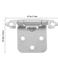 10 Pack Half Overlay Spring Cabinet Hinges, 1.2mm White Nickel Metal Door Hardware, Soft Close, Heavy Duty, Front View with Measurements
