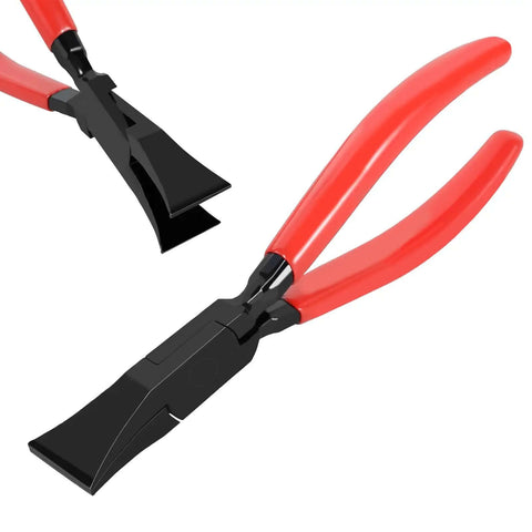 Beefy Heavy Duty Metal Sheet Bender Plier For Quick Straight Edges And 45 Degree Bends, red handles, compact mini design.