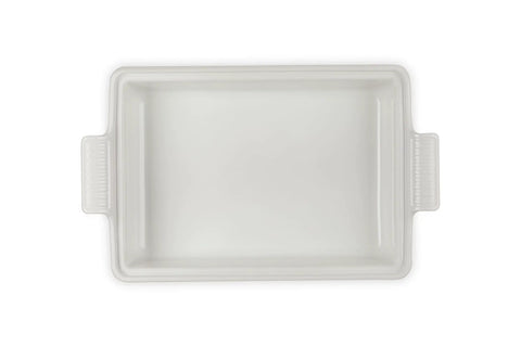 Top view of Premium Stoneware Covered Rectangular Casserole 4 Quart 12 By 9 Inch White Bakeware