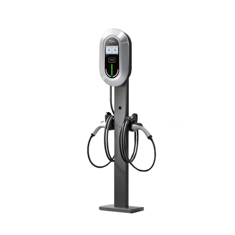 Heavy Duty Commercial DC Fast Charger Standalone Pedestal EVSE With Dual Ports And Display, Ideal For Fleets, Farms, Job Sites.
