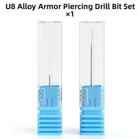 Premium Alloy Screw Extractor Drill Bit Set With Fixed Handle For Stripped Screws Removal In Phones And Electronics, High Strength Tool To Grip Broken Fasteners Like A Boss And Save Your Gear. U8 alloy drill bit set in clear blue storage cases, x1