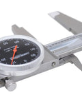 6 Inch Dial Caliper With 0.001 Inch Resolution Black Face Red Needle Stainless Steel Satin Chrome Finish Measures Inside Outside Depth