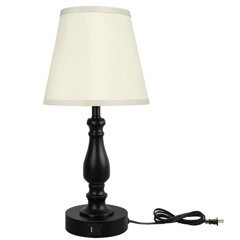 Set Of 2 20 Inch Bedside Lamps With Dual USB A And USB C Charging Ports, 3 Way Touch Control, black base, cream shade