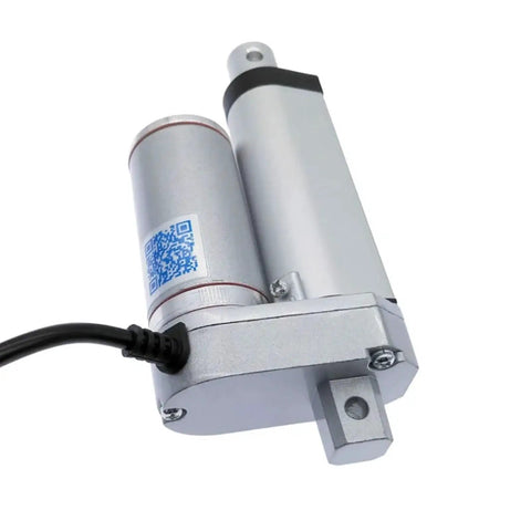 Heavy Duty DC Linear Actuator 12V 1200N With 100mm 50mm Or 30mm Stroke For Window And Automation Industrial Grade Beefed Up Durable And High Quality White Finish Great For DIY Projects And Robotic Setups, close-up with cable and mount