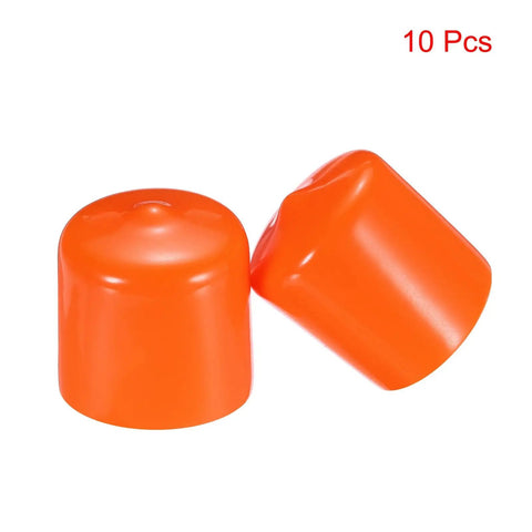 Durable 25mm Inner Diameter Rubber End Caps Set of 10 Round Vinyl End Cap Covers for Screw Threads and Pipe Ends Orange Great for Bolt and Nut Thread Protection and DIY Friendly Projects, two caps displayed.