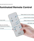 Electric Bidet Smart Toilet Seat For Elongated Bowls illuminated remote control displaying various features and settings.