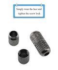 No Tie Shoelace Buckle Lock For Easy Slip On Sneakers Metal Turnbuckle Clasps Cap End Tips 12 Pieces Black brass knurling close-up