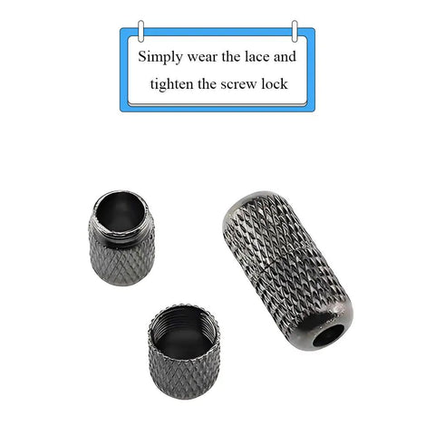 No Tie Shoelace Buckle Lock For Easy Slip On Sneakers Metal Turnbuckle Clasps Cap End Tips 12 Pieces Black brass knurling close-up