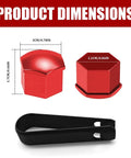 Red 17mm Lug Nut Covers 20 Piece Set With Removal Tool Anti Rust Hex Nut Caps For Most Vehicles Exterior Car Hub Bolts Protection And Scratch Coverage Rugged Look dimensions and removal tool.