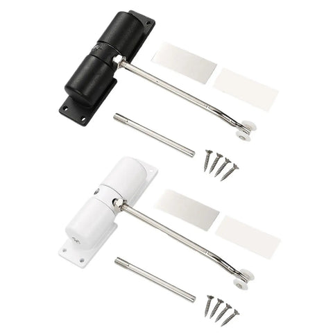 Premium Automatic Door Closer Aluminum Alloy Adjustable Closing Hinge with Wear Resistant Rebound Stopper, black and white