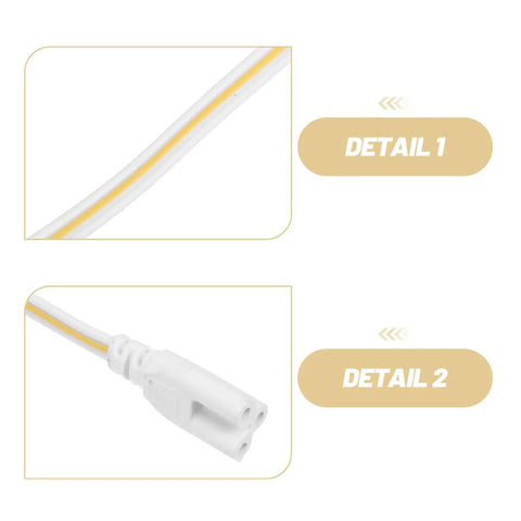 LED Tube Lamp Wire With 3 Pin Double End Connector Flexible Power Extension Cable For Under Cabinet Lights And Tube Lights Durable Indoor Workshop Power Supply Easy Install Safe Long Lasting, white cord detail