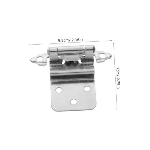 Durable metal silent self-closing cabinet hinges with measurements for kitchen and bathroom usage.