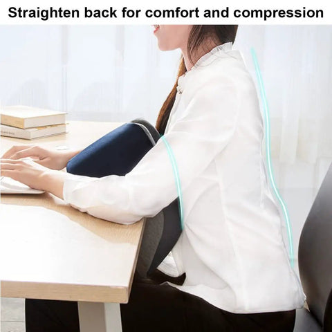 Memory Foam Travel Neck Pillow And Desk Wedge For Napping, Reading, And Office Comfort being used by a person at a desk.