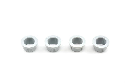 Wheel Bushing Set For Tow Behind Lawn Sweeper Replacement 4 Pack Fits 42 Inch Wide Sweepers To Restore Smooth Wheel Action And Durable Performance On Yard Cleanup., four gray plastic bushings