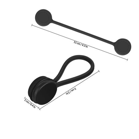 Slick Magnetic Silicone Cable Ties 10 Pack Reusable Cord Organizer For Laptops Phones Travel Gear showing 11cm long black silicone strap.